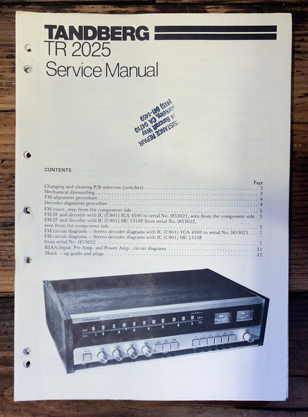 Tandberg TR-2025 TR2025 Receiver  Service Manual *Original*