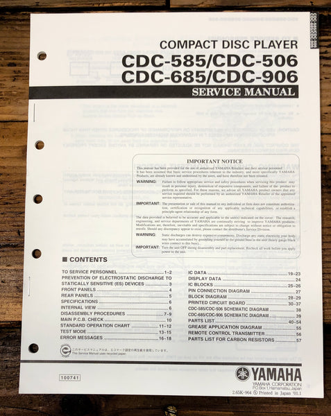 Yamaha CDC-585 CDC-685 -506 -906 CD Player  Service Manual *Original*