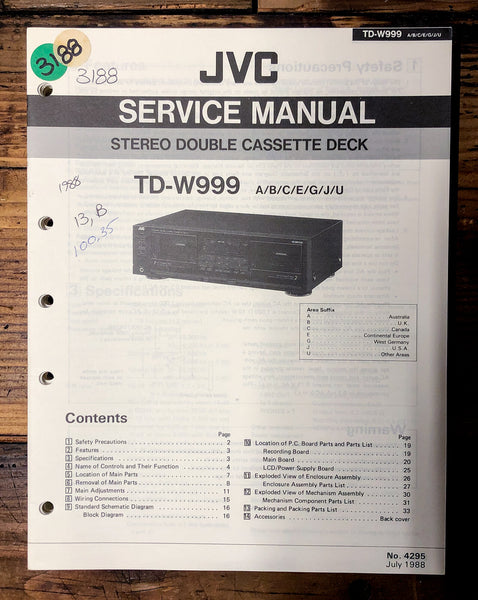 JVC TD-W999 Cassette  Service Manual *Original*