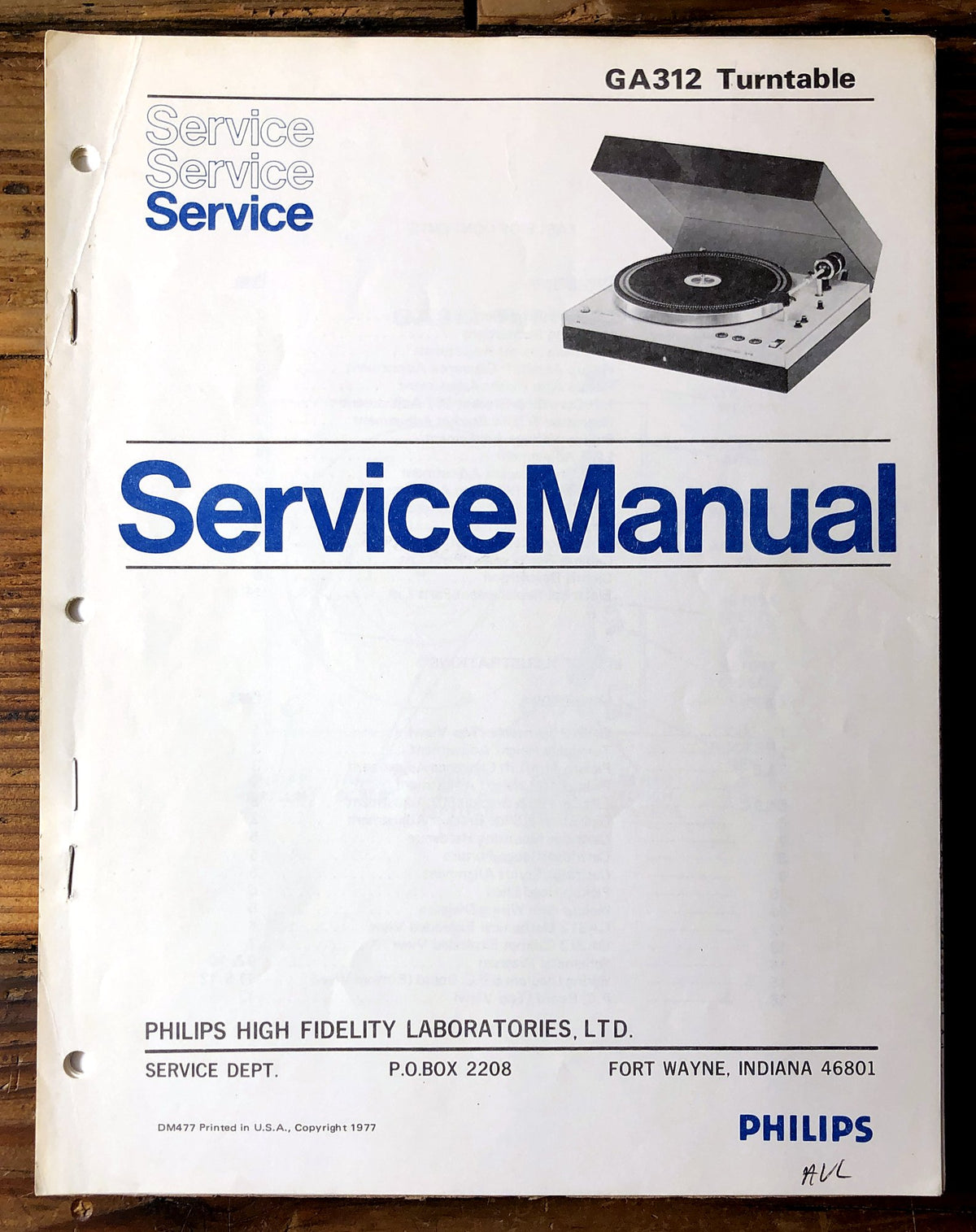 Philips GA312 Turntable Service Manual *Original*