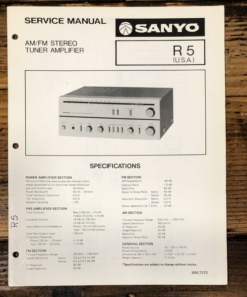 Sanyo R5 R-5 Stereo Service Manual *Original*