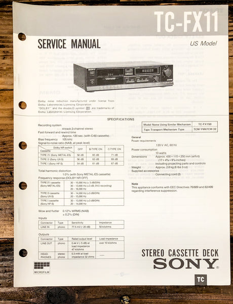 Sony TC-FX11 Cassette Service Manual *Original*
