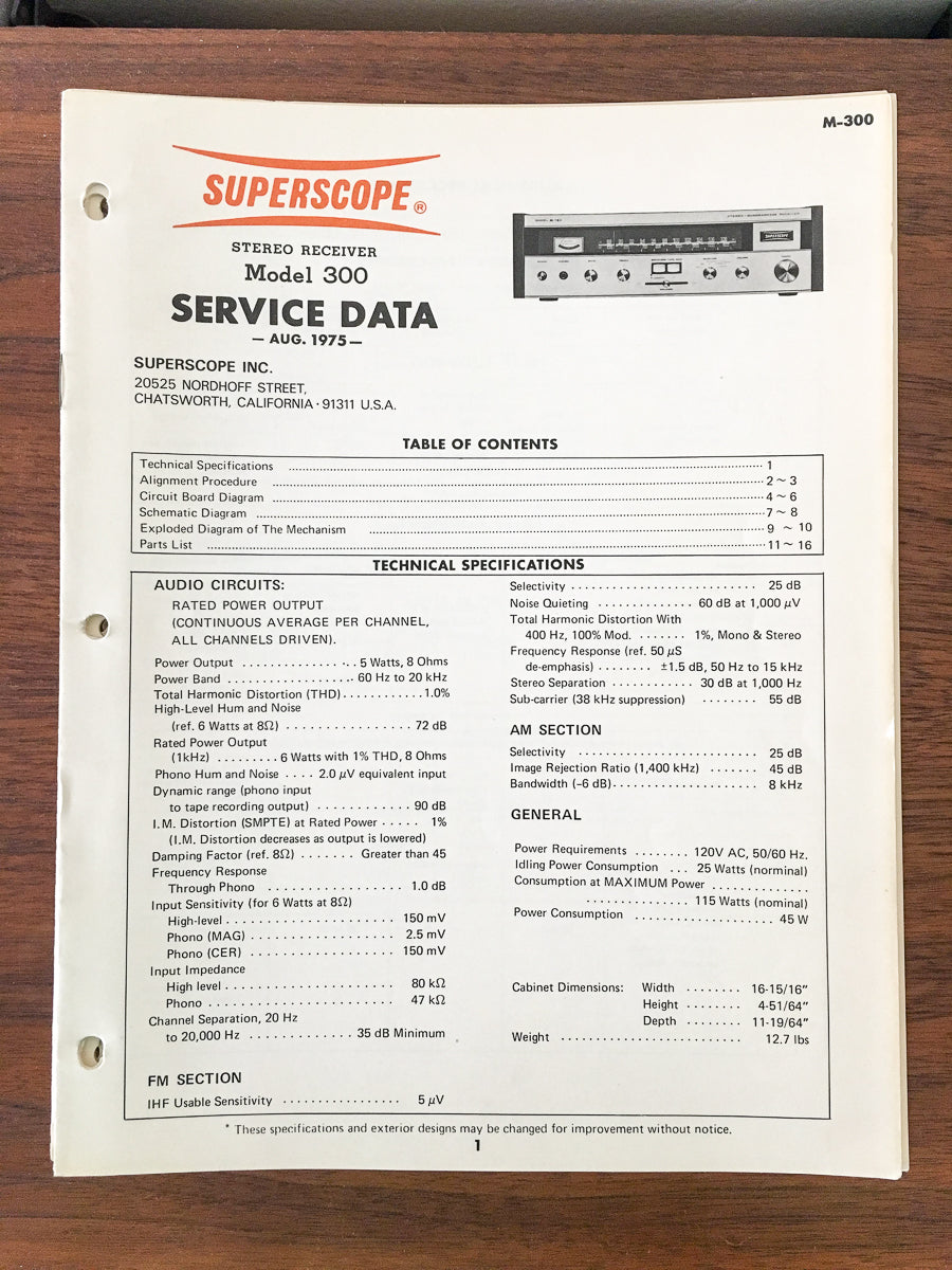 Superscope Model300 Receiver Service Manual *Original*