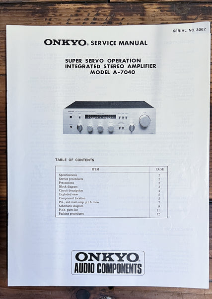 Onkyo A-7040 Amplifier  Service Manual *Original*