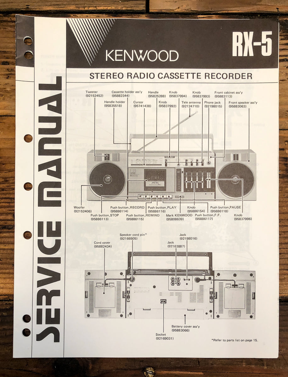 Kenwood RX-5 Cassette Recorder Service Manual *Original*