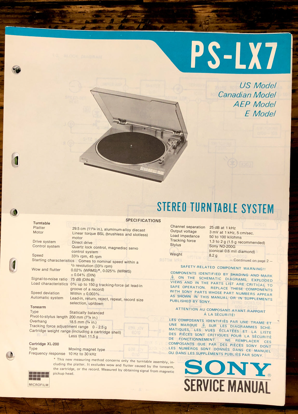 Sony PS-LX7 Record Player / Turntable  Service Manual *Original*