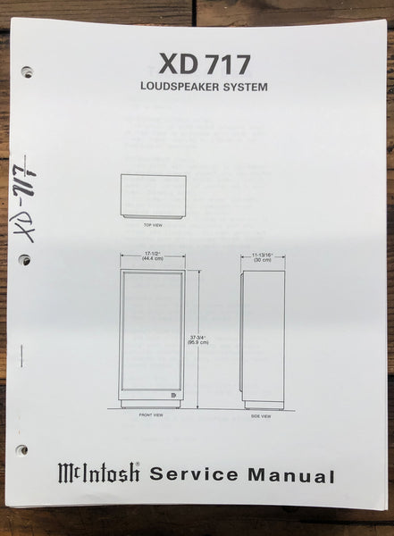 McIntosh XD717 XD 717 Speaker  Service Manual *Original*