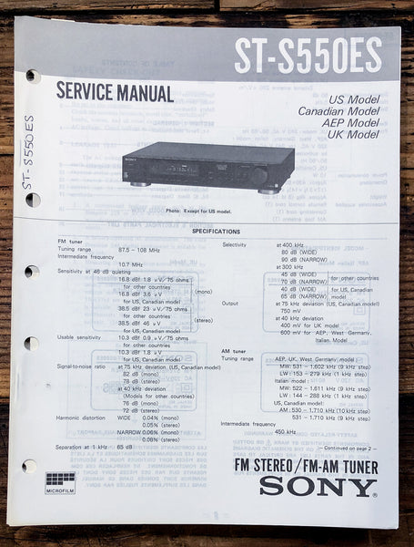 Sony ST-S550ES Tuner  Service Manual *Original*