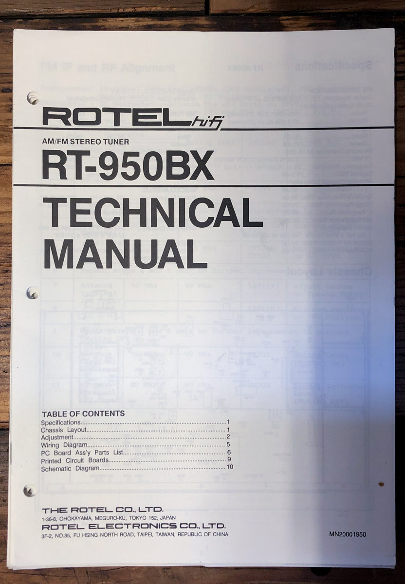 Rotel RT-950BX Tuner  Service Manual *Original*