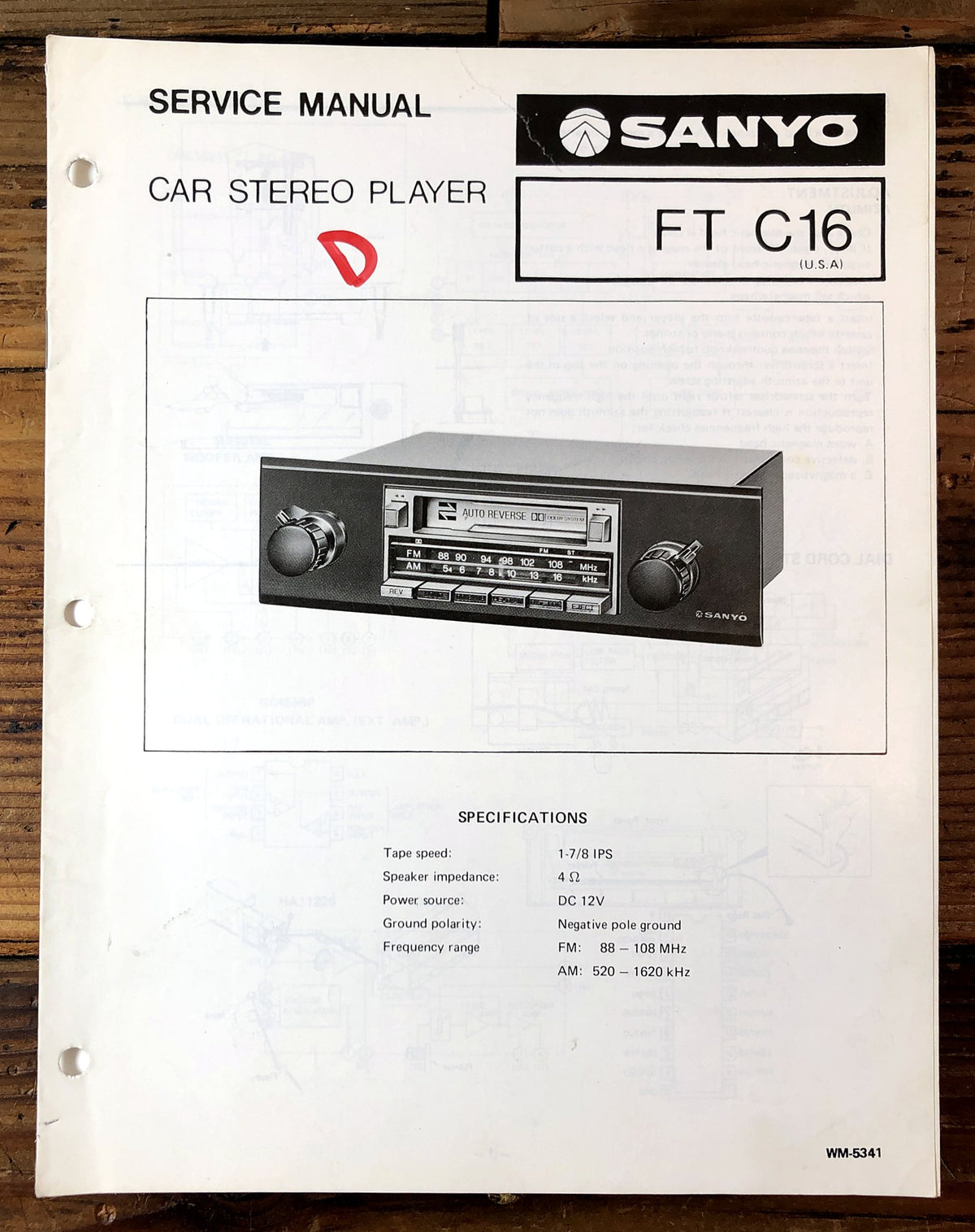Sanyo FT C16 Car Stereo Player Service Manual *Original*