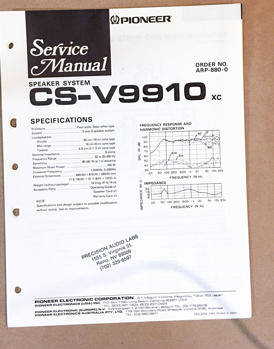 Pioneer CS-V9910 SPEAKER Service Manual *Original*