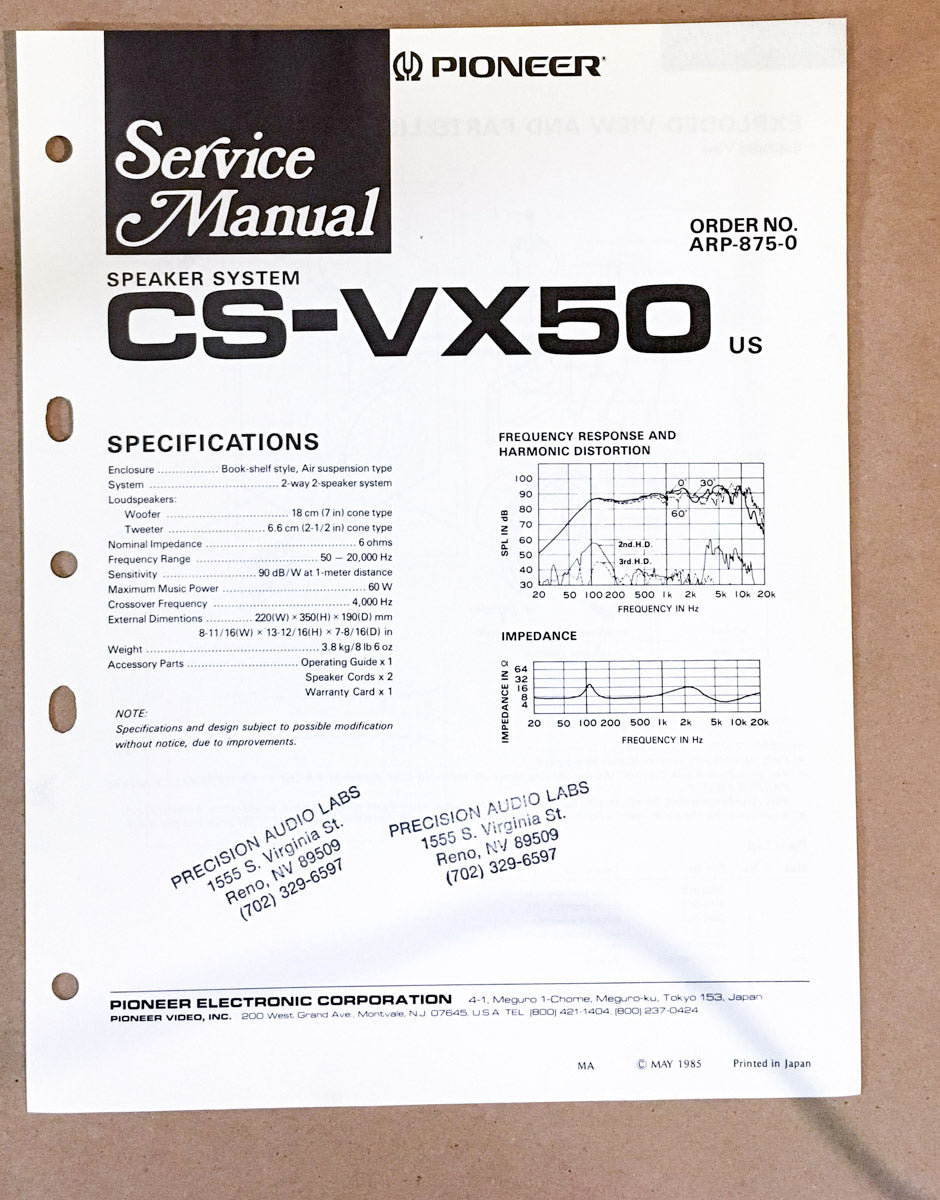 Pioneer CS-VX50 SPEAKER Service Manual *Original*
