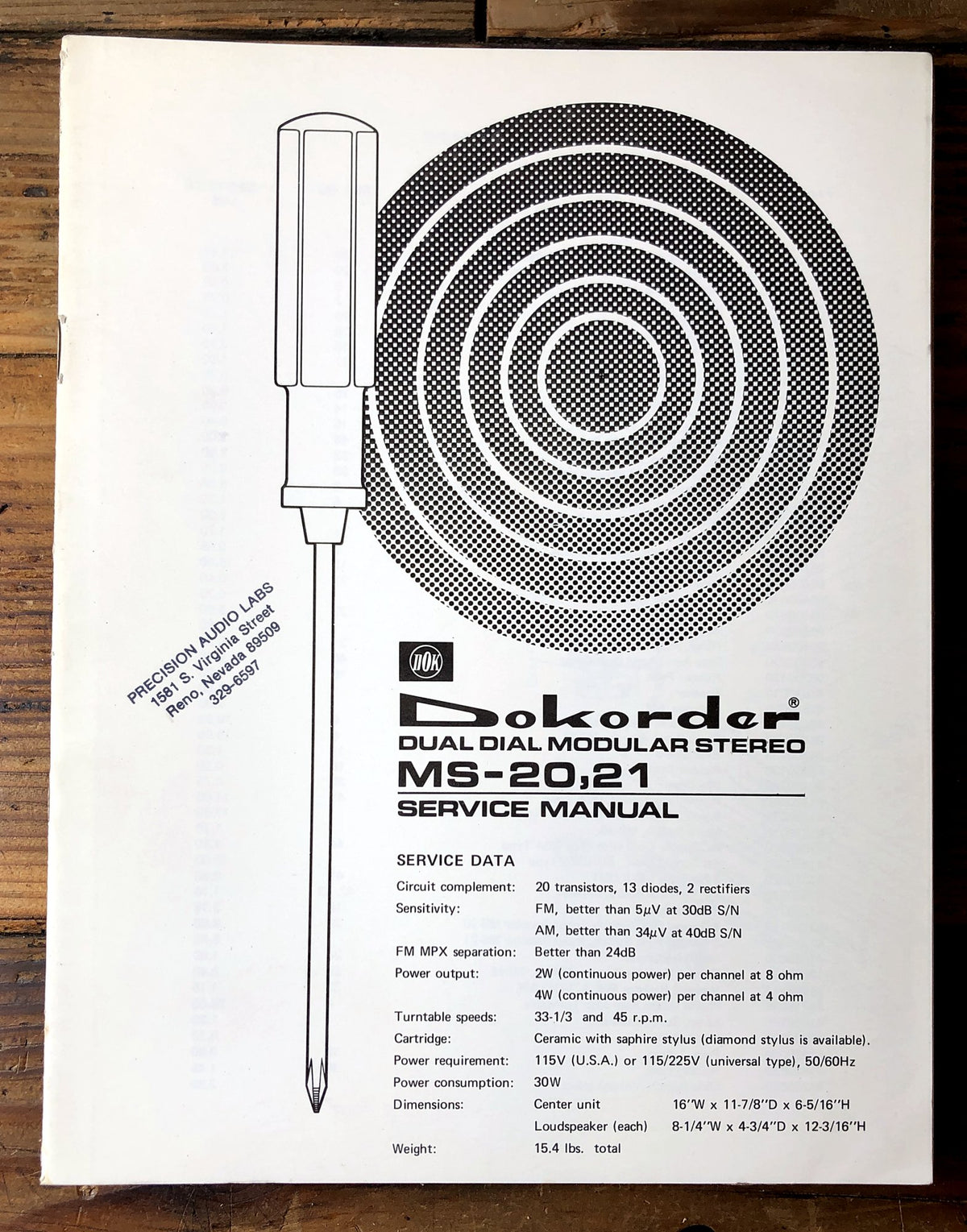 Dokorder MS-20 MS-21 Dual Dial Modular Stereo Service Manual *Original*