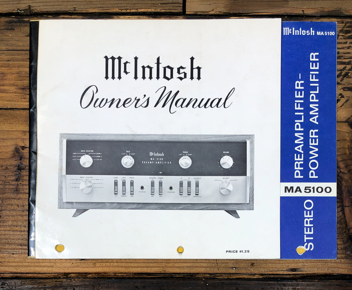 McIntosh MA5100 MA-5100 Integrated Amplifier Owners / User Manual *Original*