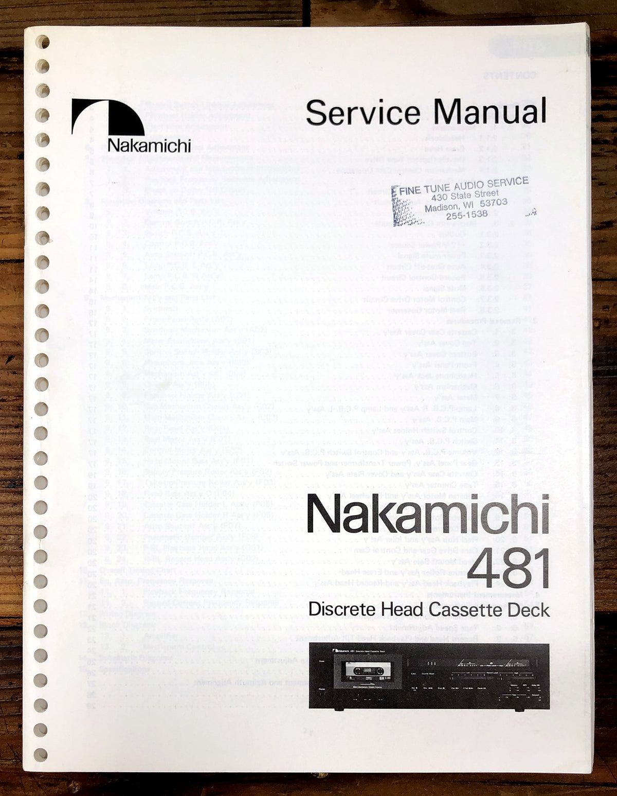 Nakamichi 481 Discrete Head Cassette Deck Service Manual *Original*