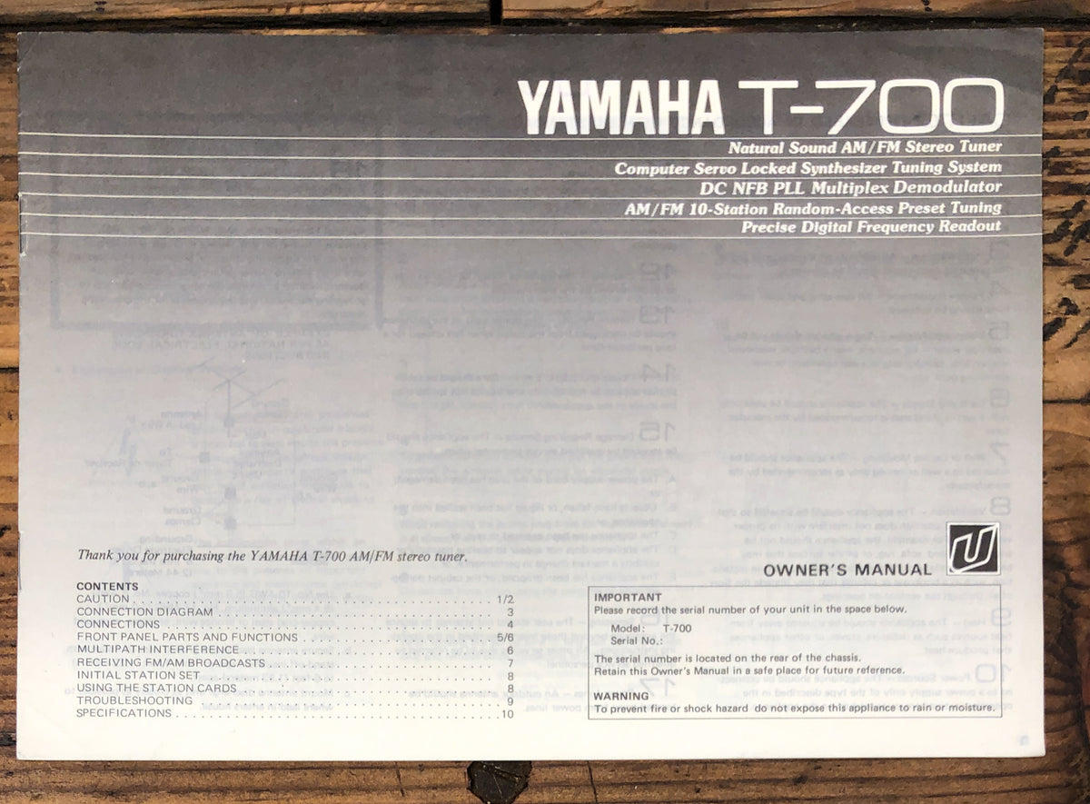 Yamaha T-700 Tuner  Owner / User Manual *Original*