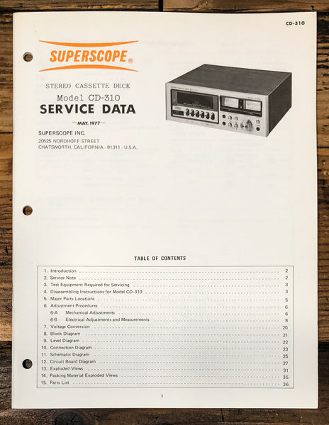 Superscope CD-310 Cassette Service Manual *Original*