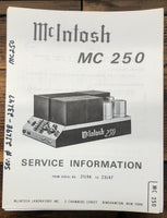 McIntosh MC250 MC-250 Amplifier  Service Manual *Original*