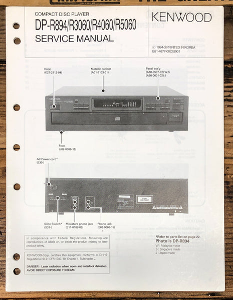 Kenwood DP-R894 -R3060 -R5060 CD Player  Service Manual *Original*