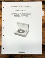 Yamaha YP-701 Turntable Parts List Revised Service Manual *Original*