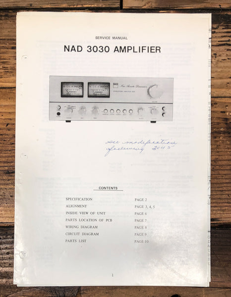 NAD Model 3030 Amplifier Service Manual *Original*
