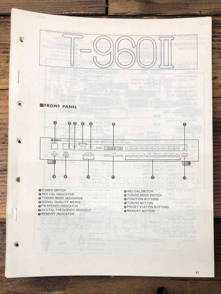 Yamaha T-960 II Tuner  Service Manual *Original*