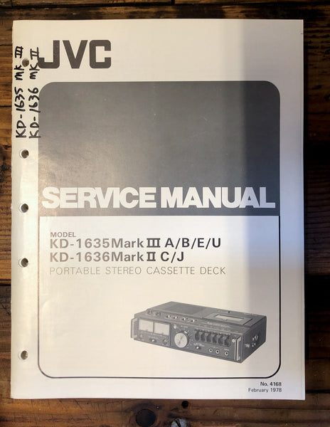 JVC KD-1635 Mark III KD-1636 Mark II Cassette  Service Manual *Original*