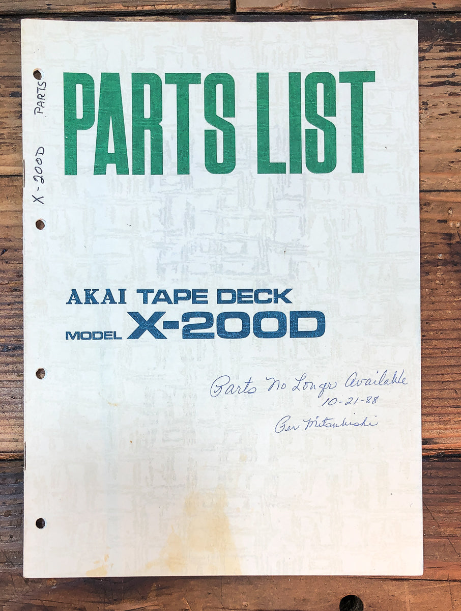 Akai Model X-200D  Parts List Manual *Original*