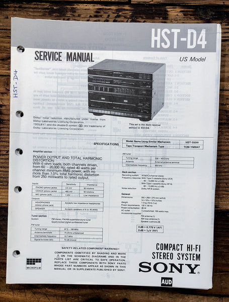 Sony HST-D4 Stereo  Service Manual *Original*