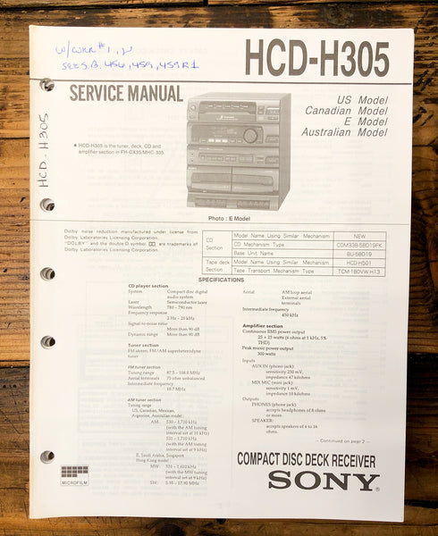 Sony HCD-H305 Stereo  Service Manual *Original*