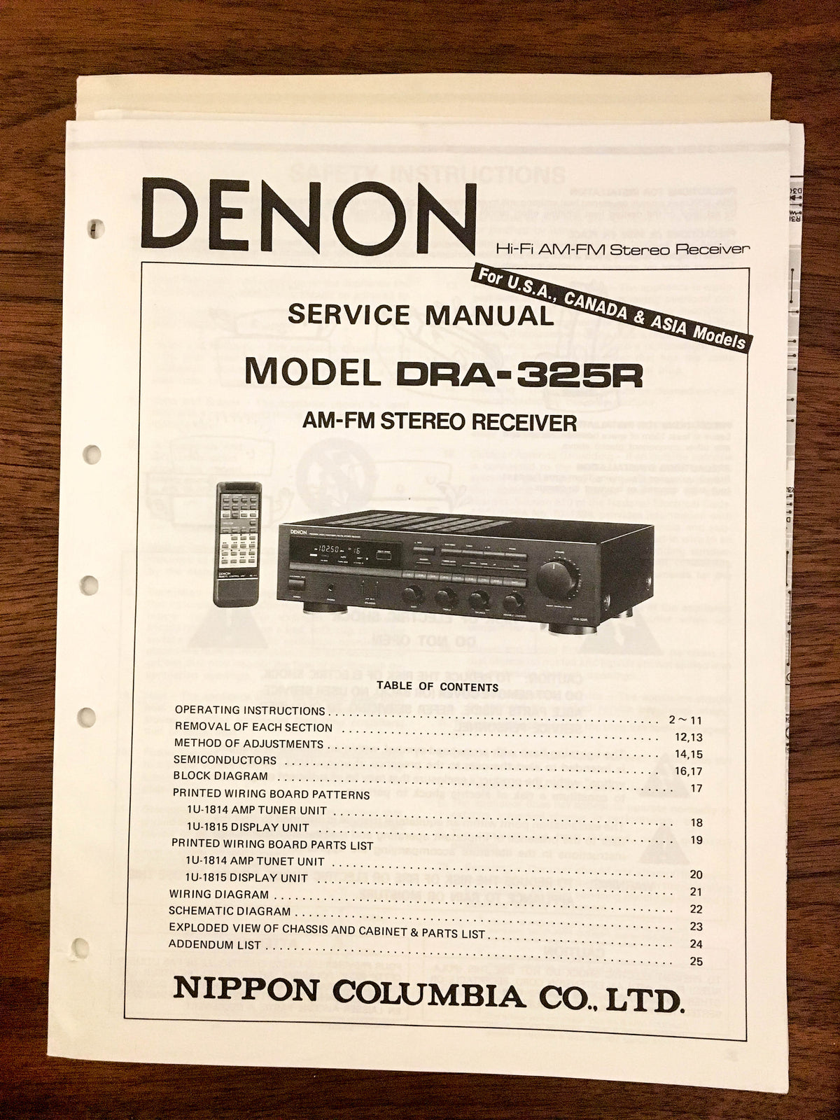 Denon DRA-325R Receiver Service Manual *Original*