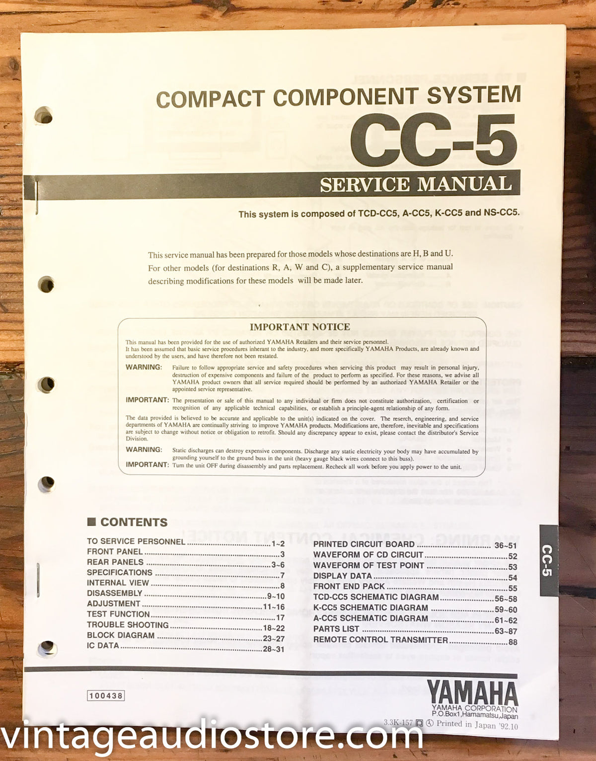 Yamaha CC-5 Stereo  Service Manual *Original*