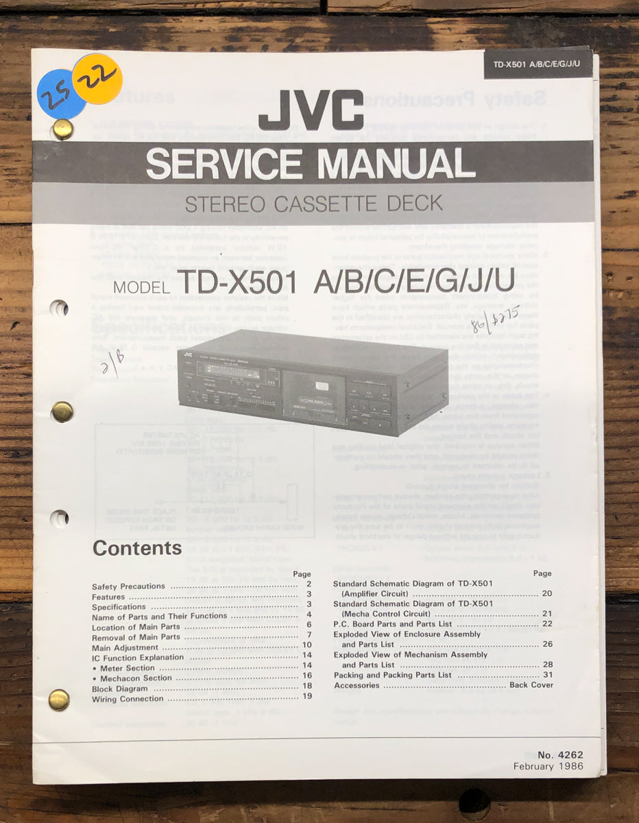 JVC TD-X501 Cassette  Service Manual *Original*
