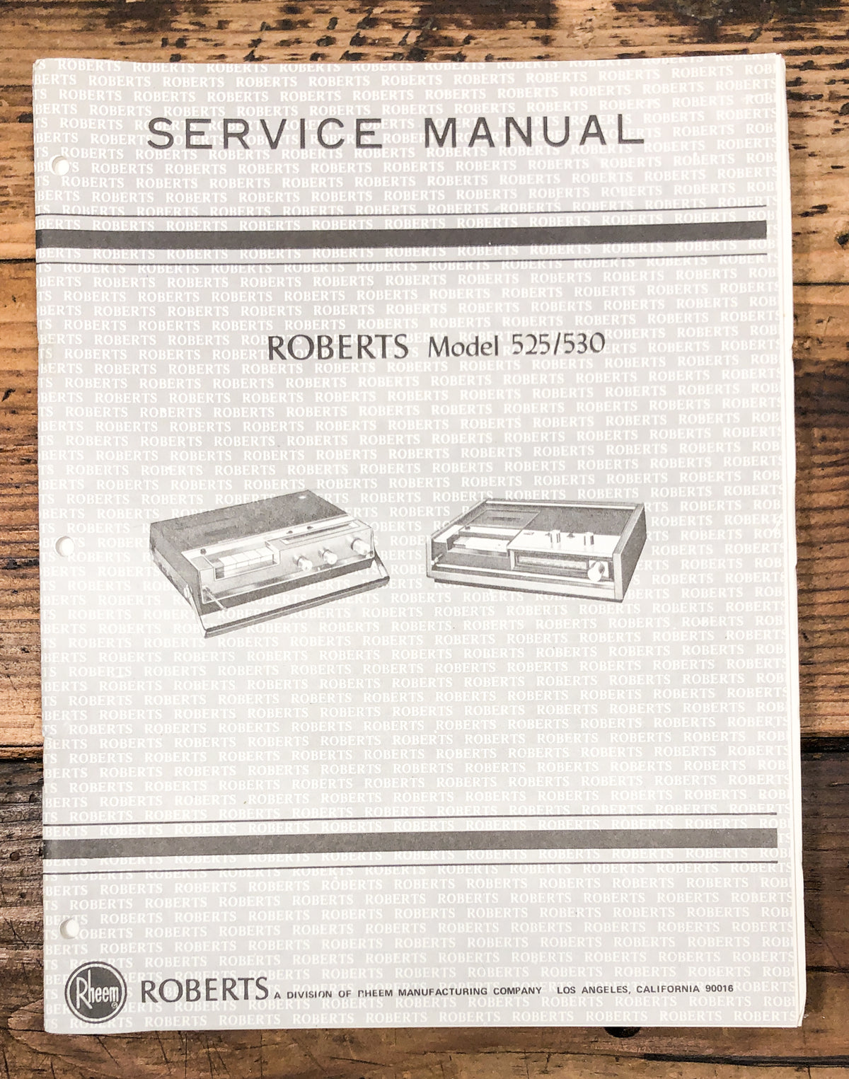 Roberts Model 525 530 Tape Recorder  Service Manual *Original*