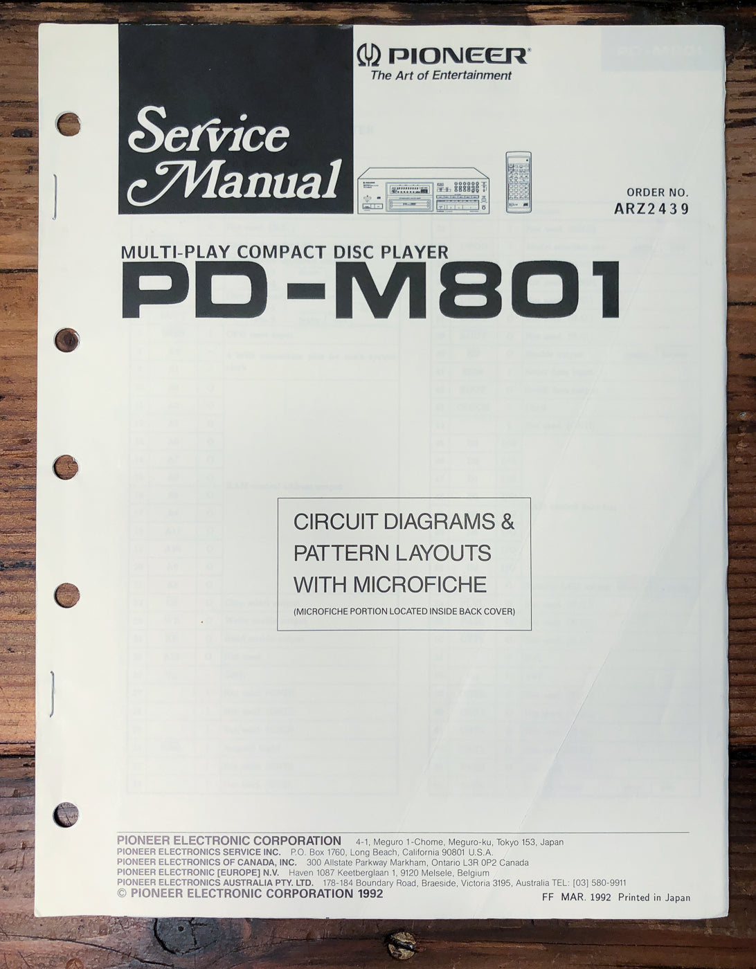 Pioneer PD-M801 CD Player Service Manual *Original*