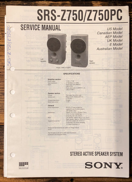 Sony SRS-Z750 -Z750PC Speaker  Service Manual *Original*