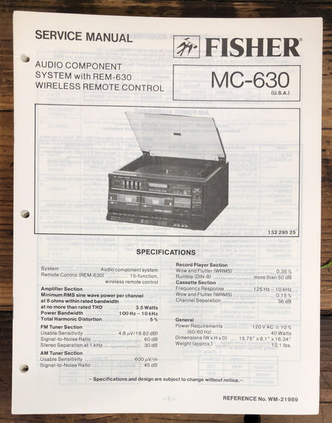 Fisher MC-630 Stereo  Service Manual *Original*
