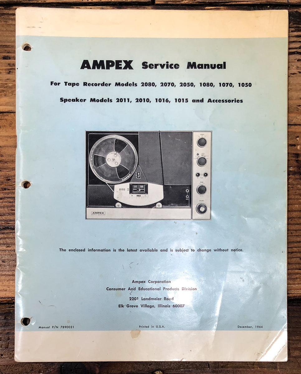 Ampex Model 1050 1070 1080 2050 2070 2080 Tape Recorder Service Manual *Orig*