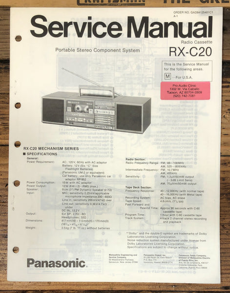 Technics RX-C20 Portable Stereo Service Manual *Original*