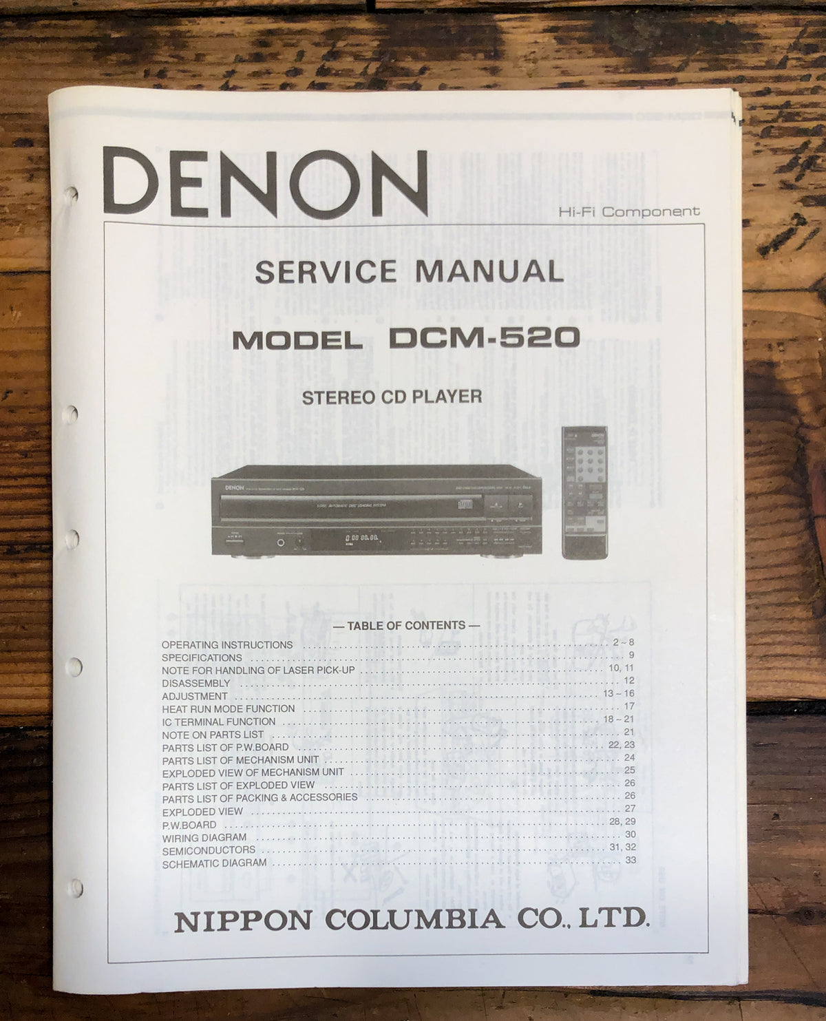 Denon DCM-520 CD Player  Service Manual *Original*