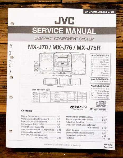 Sony MX-J70 MX-J76 MX-J75R Stereo  Service Manual *Original*