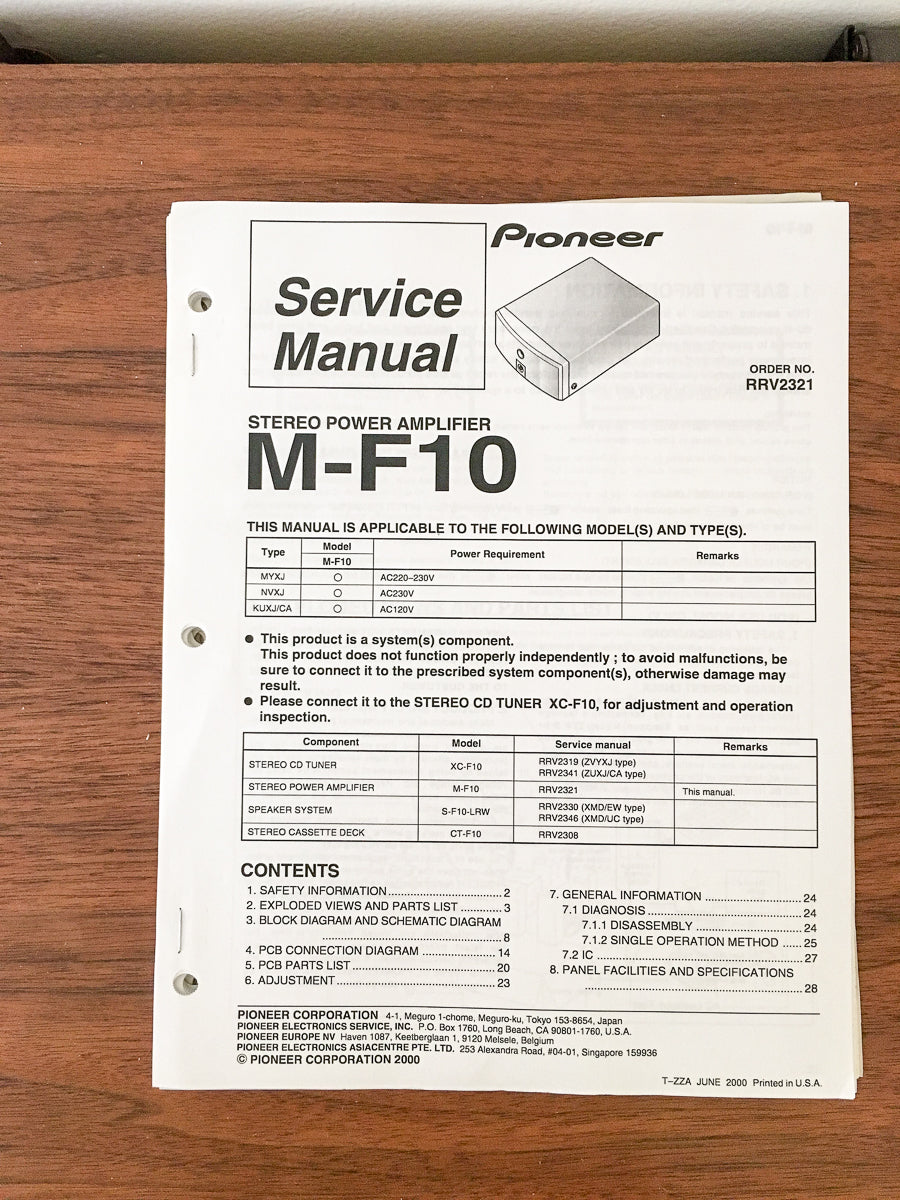 Pioneer M-F10 Amplifier Service Manual *Original*