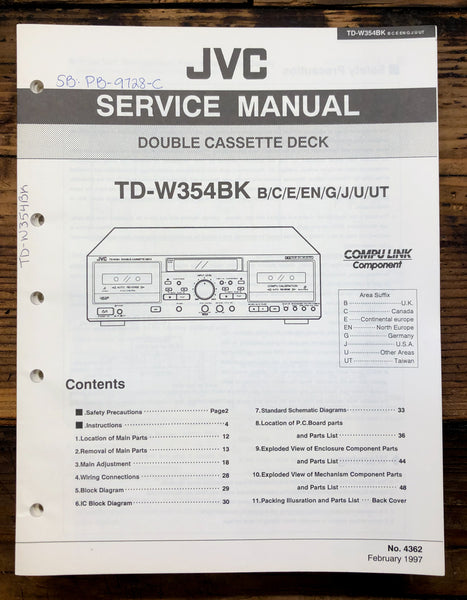 JVC TD-W354 Cassette  Service Manual *Original*