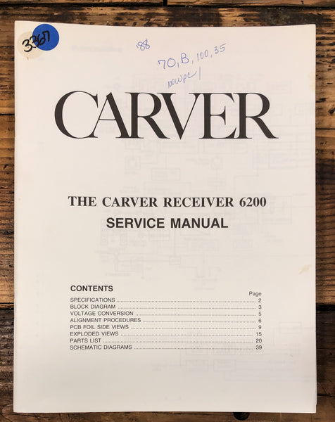 Carver Model 6200 Receiver  Service Manual *Original*