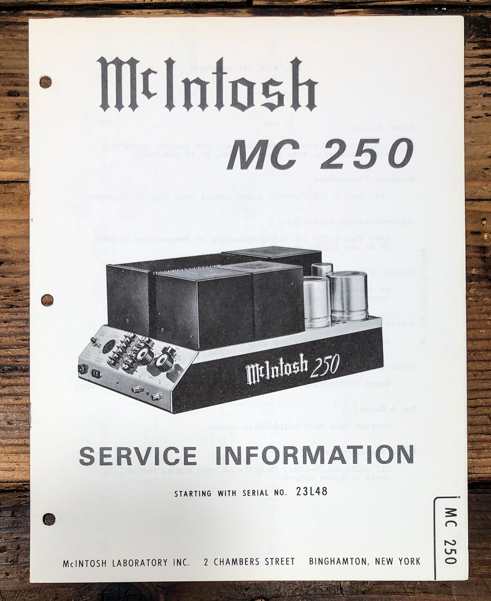 McIntosh MC-250 MC250 Amplifier Starts 23L48 Service Manual *Original*