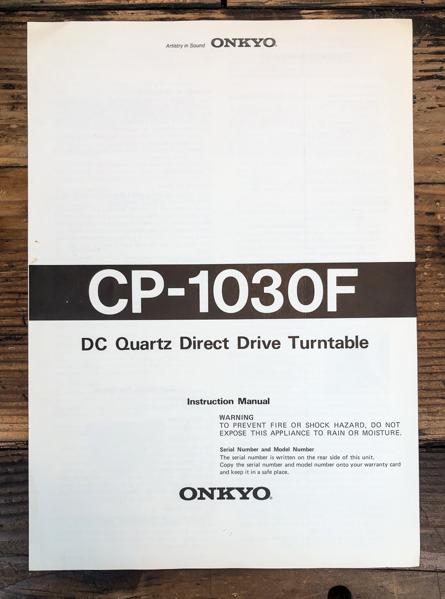Onkyo CP-1030F Record Player / Turntable Owners / User Manual *Original*