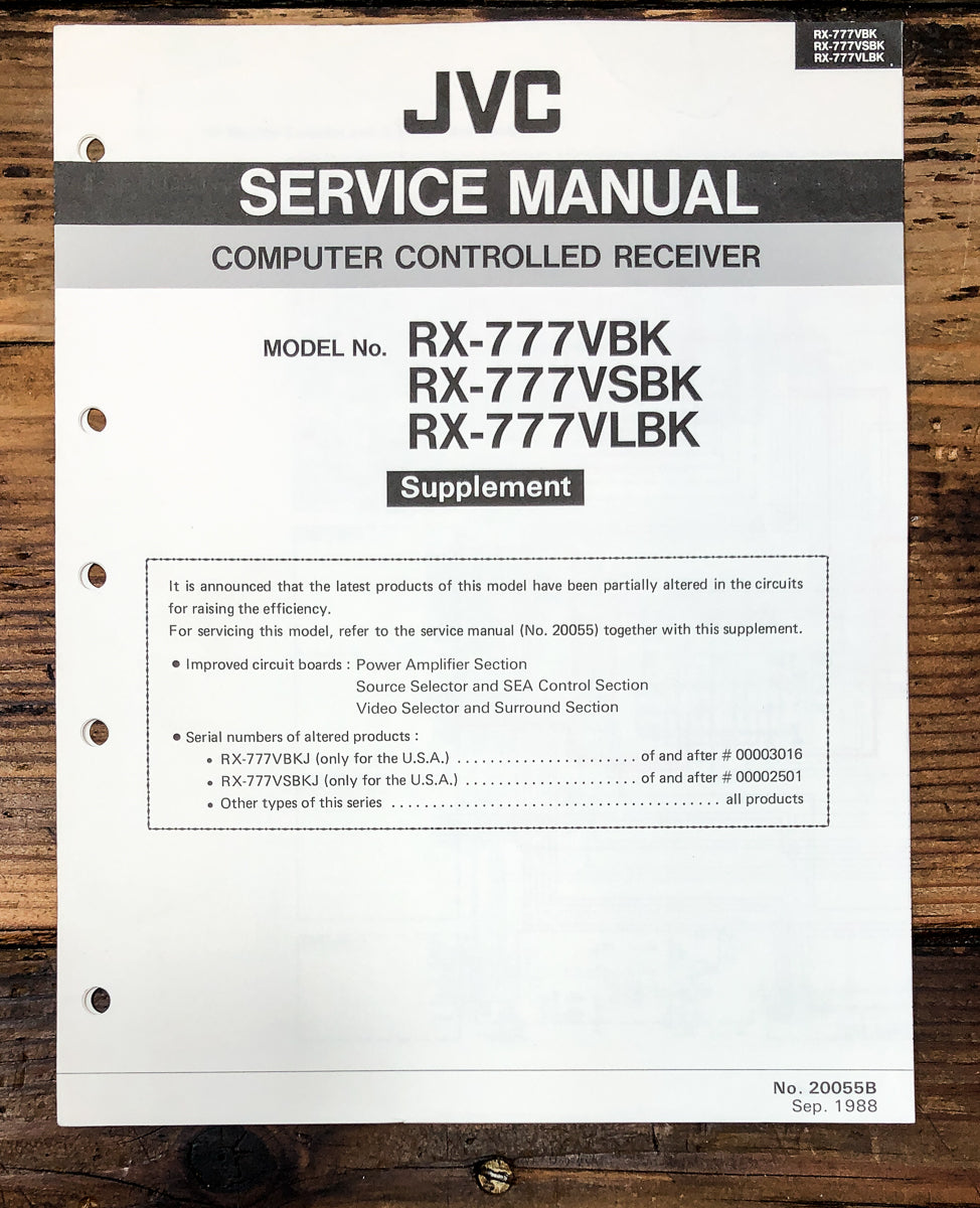 JVC RX-777 Receiver Supp. Service Manual *Original*