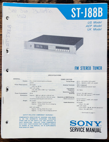 Sony ST-J88B Tuner  Service Manual *Original*