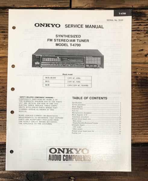 Onkyo T-4700 Tuner  Service Manual *Original*