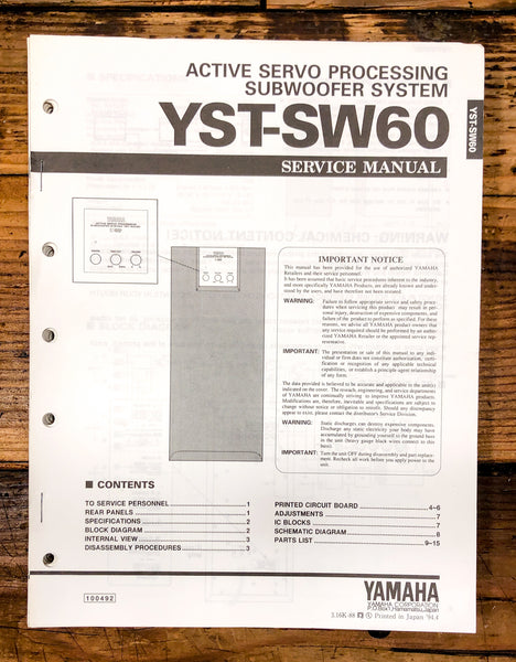 Yamaha YST-SW60 Subwoofer / Speaker  Service Manual *Original*
